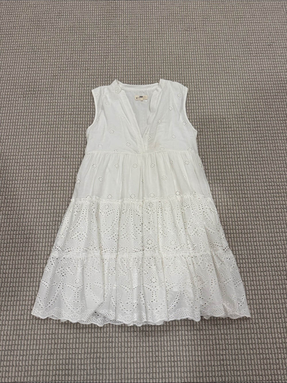 Sleeveless White Eyelet Tiered Summer Dress